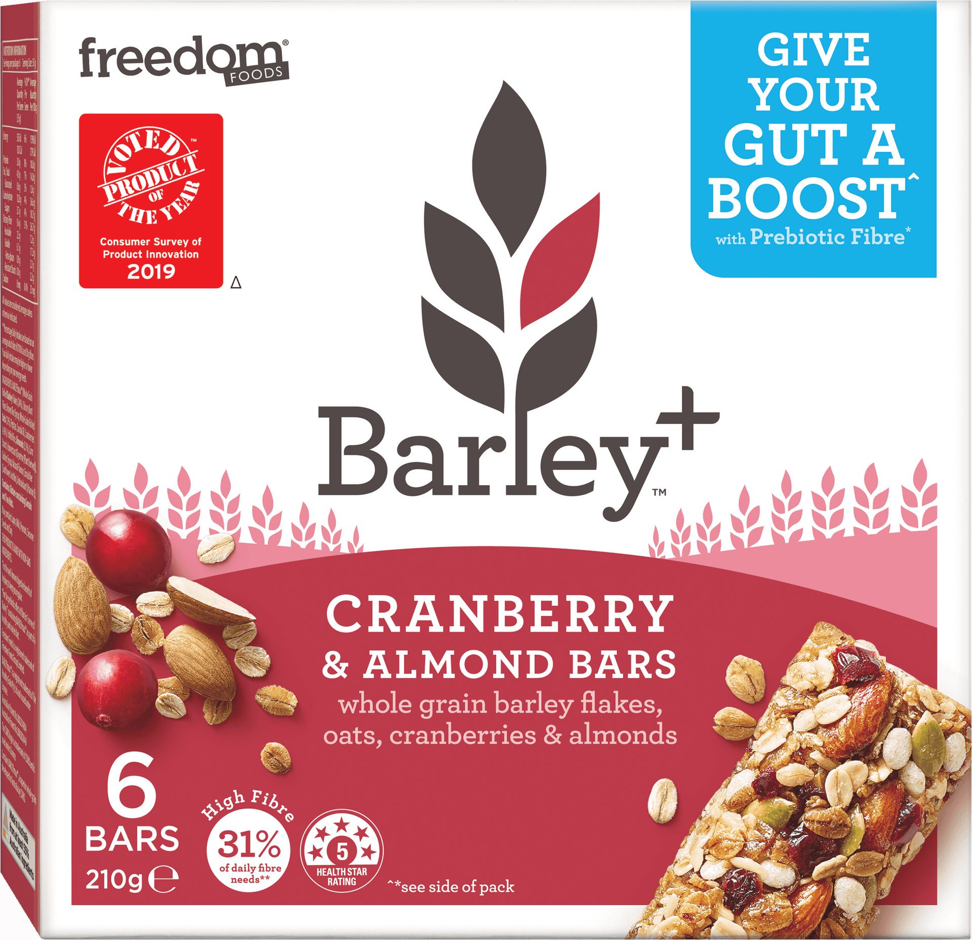Freedom Foods Barley Plus Cranberry Almond Bars Packaging PNG