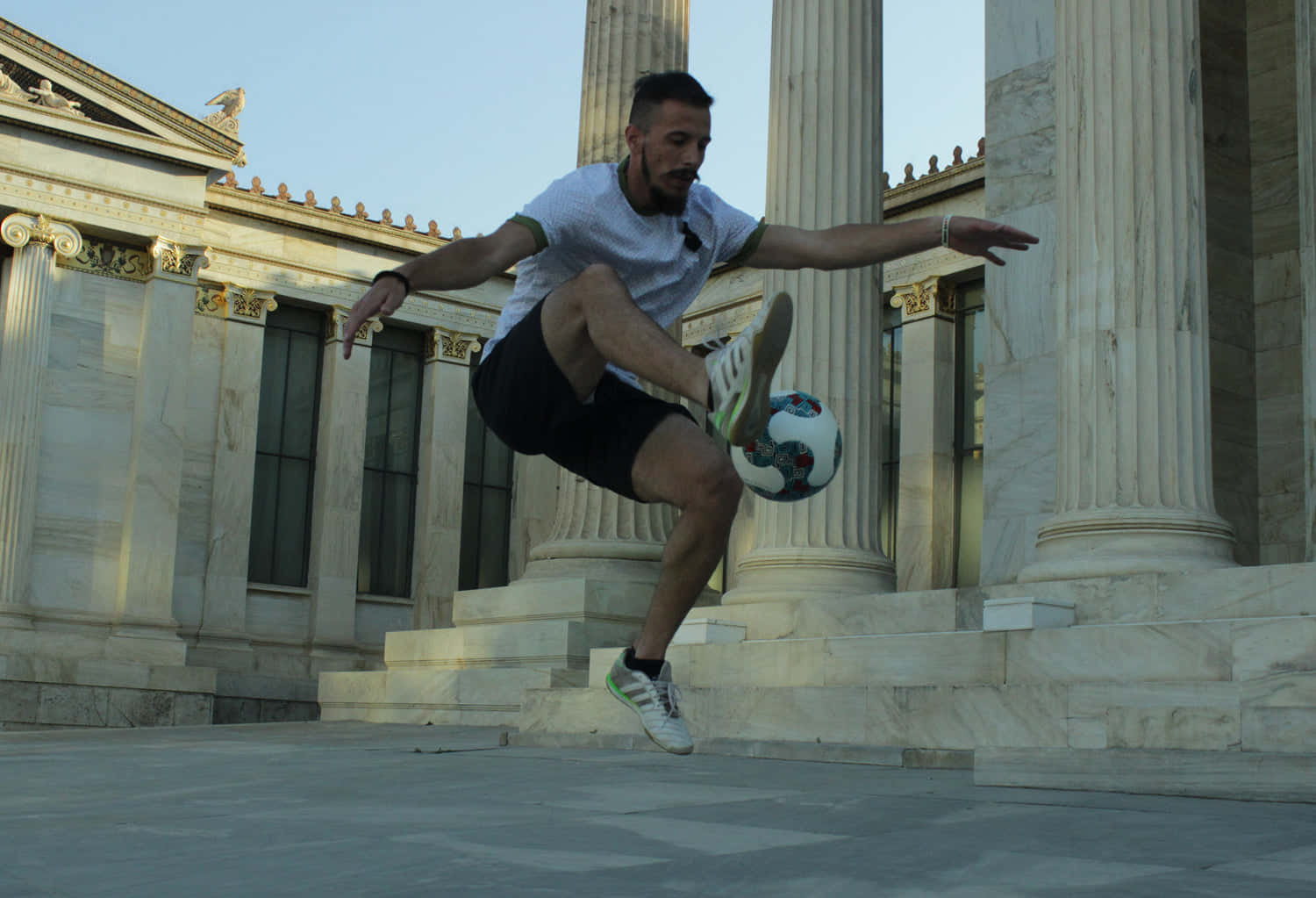 Freestyle Soccer Trickin Frontof Classic Architecture Wallpaper