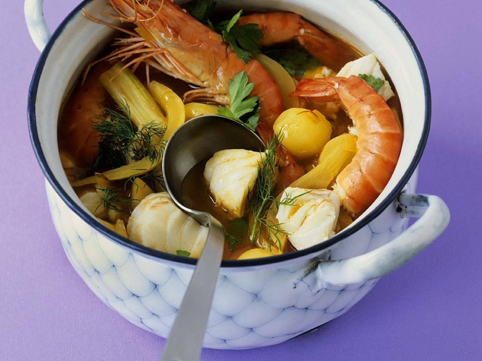 French Bouillabaisse On Decorated Casserole Wallpaper