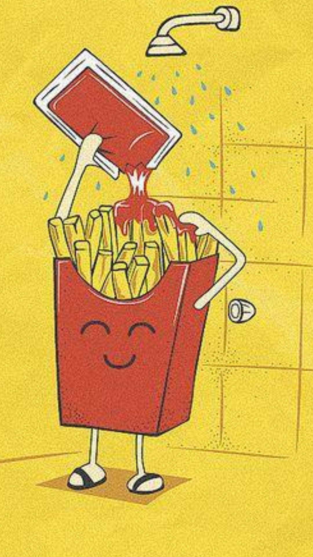 French Fries Bathing With Catsup