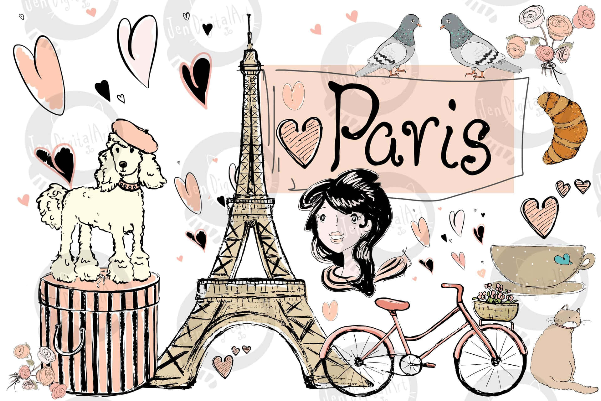 French Pink And White Doodles Picture