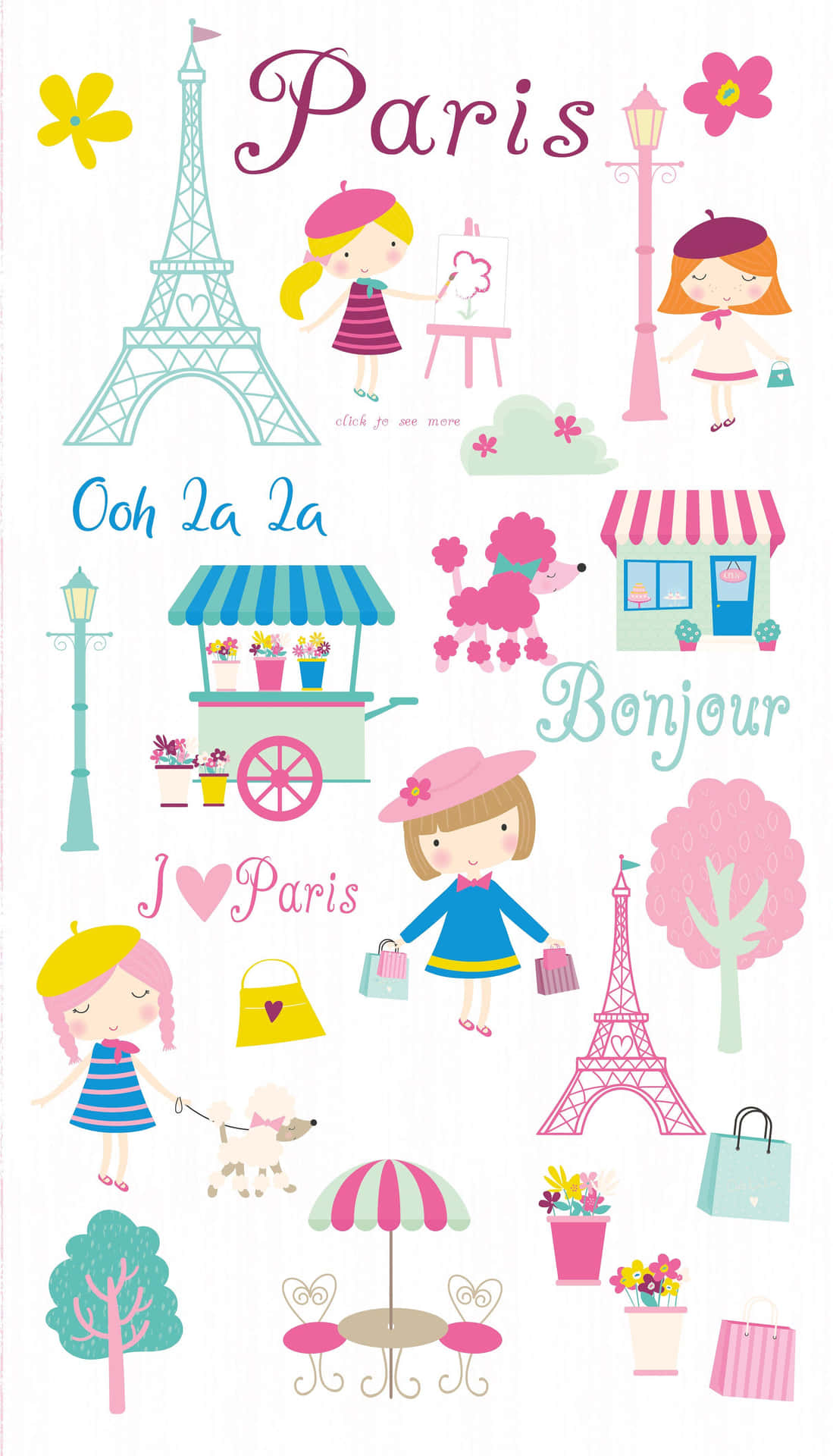 Franskblå Og Pink Søde Tegninger Billede.
