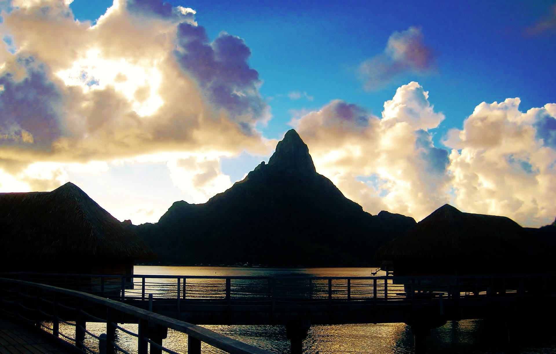 French Polynesia Mountain And Clouds