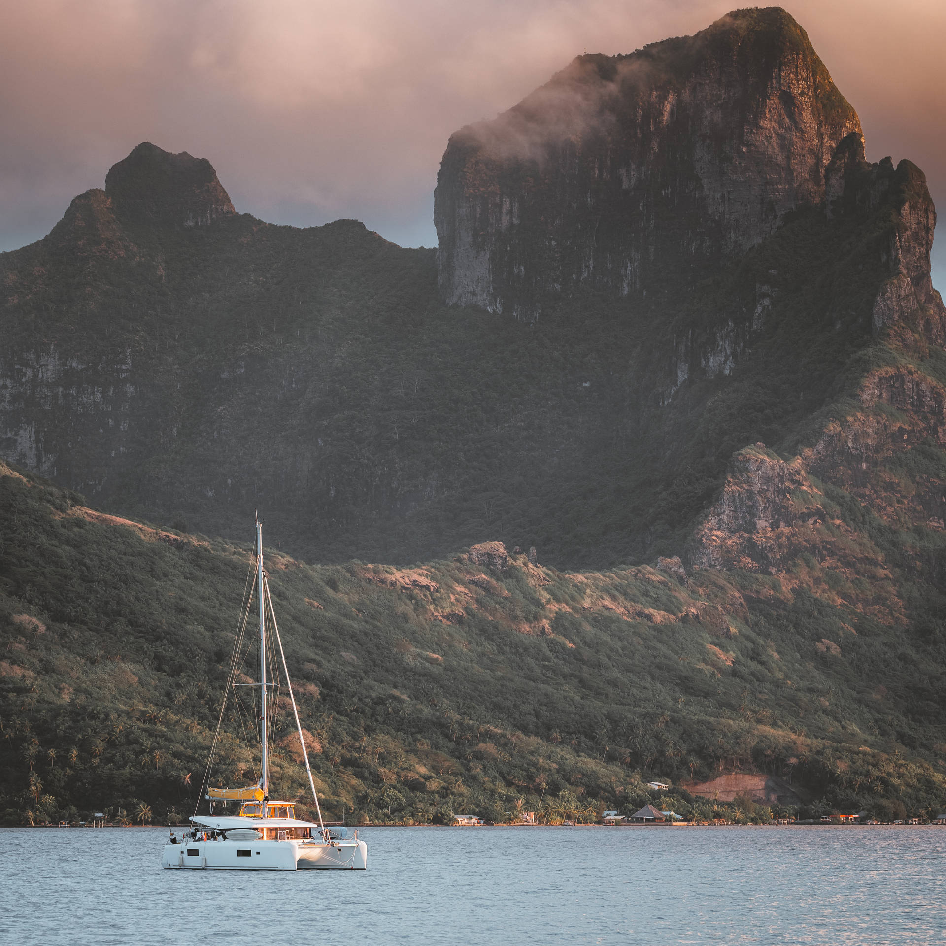 French Polynesia Yacht And Mountain