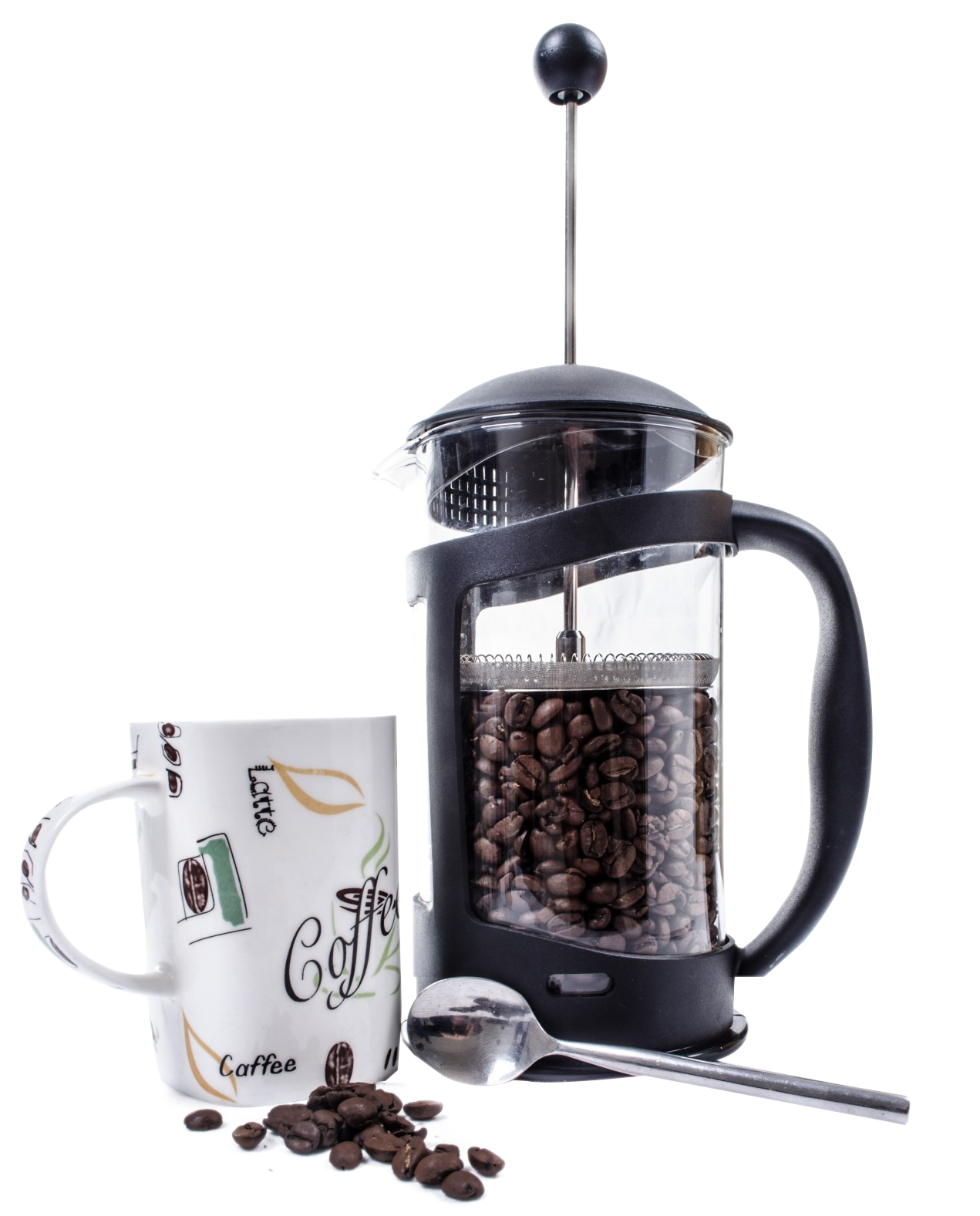 French Pressand Coffee Mug Setup PNG