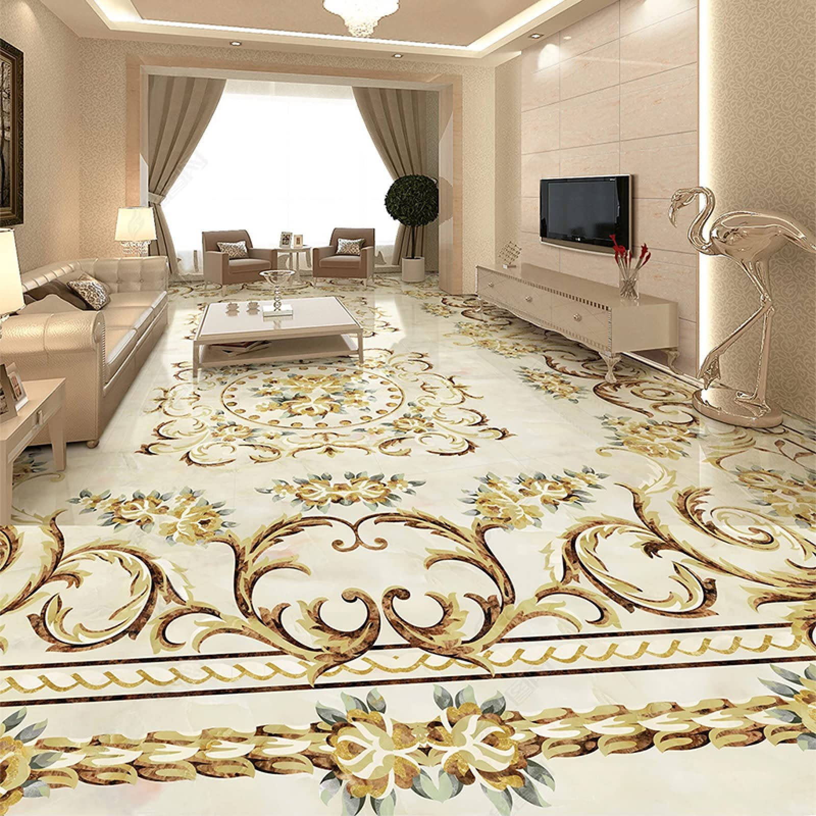 French Style Gold Floor Tiles Wallpaper