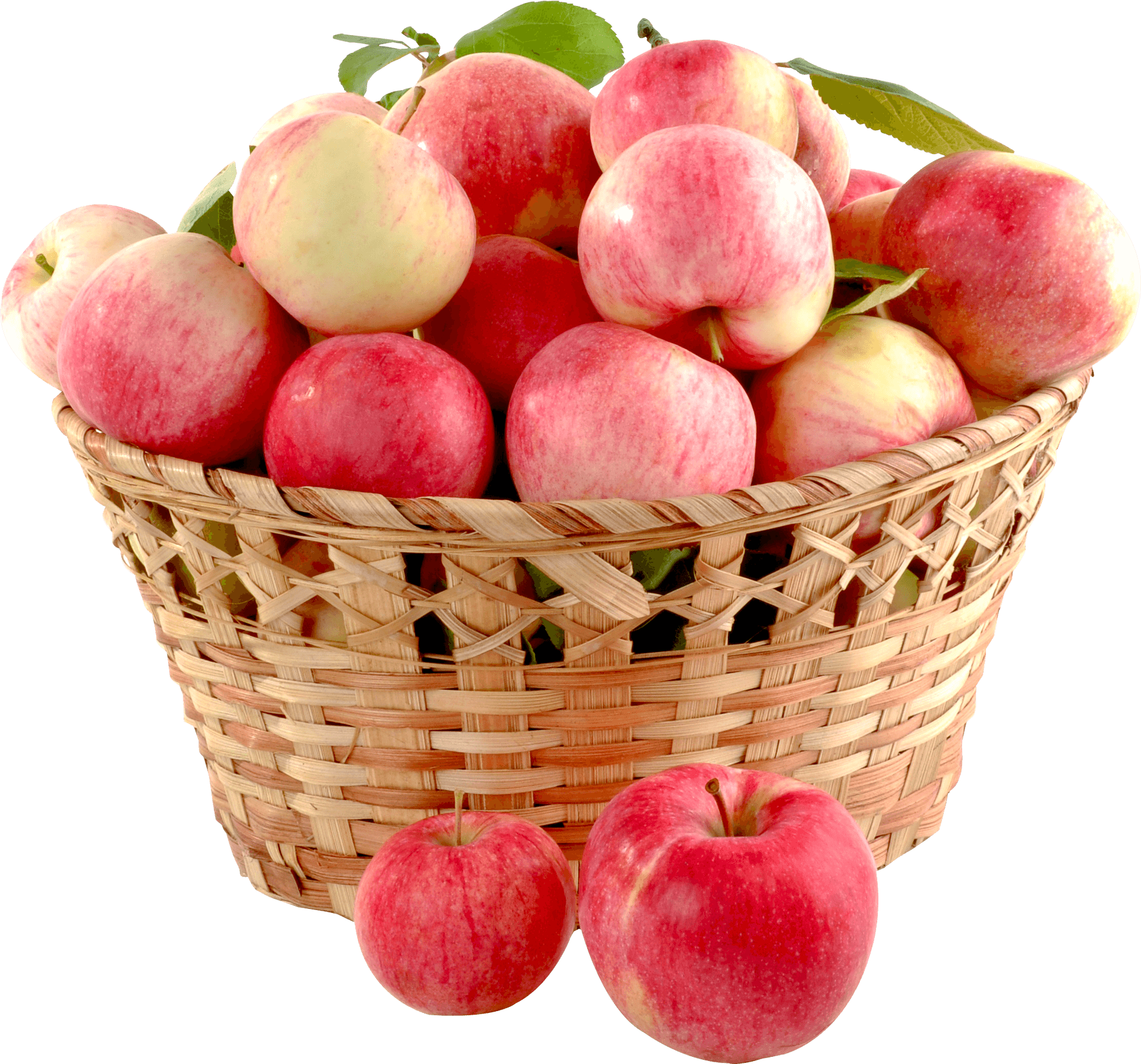 Fresh Applesin Wicker Basket PNG