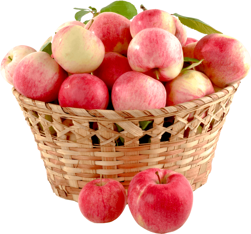 Fresh Applesin Wicker Basket PNG