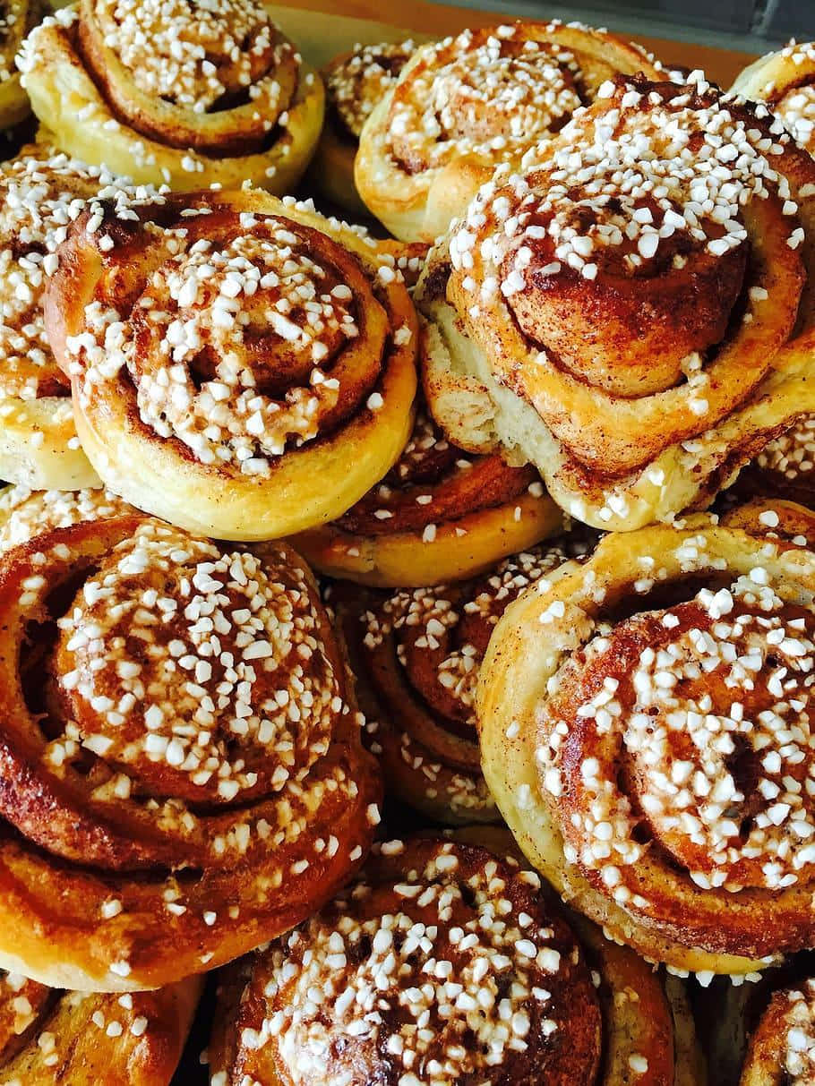 Fresh Baked Cinnamon Rollswith Pearl Sugar Topping Wallpaper