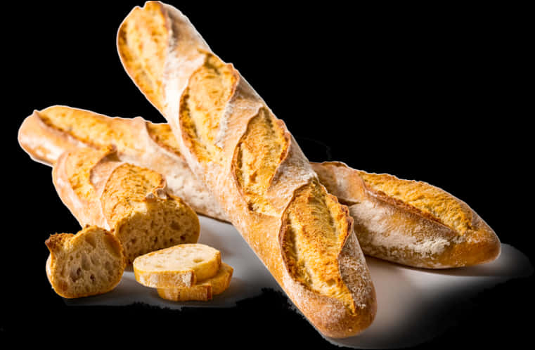 Fresh Baked French Baguetteson Black PNG