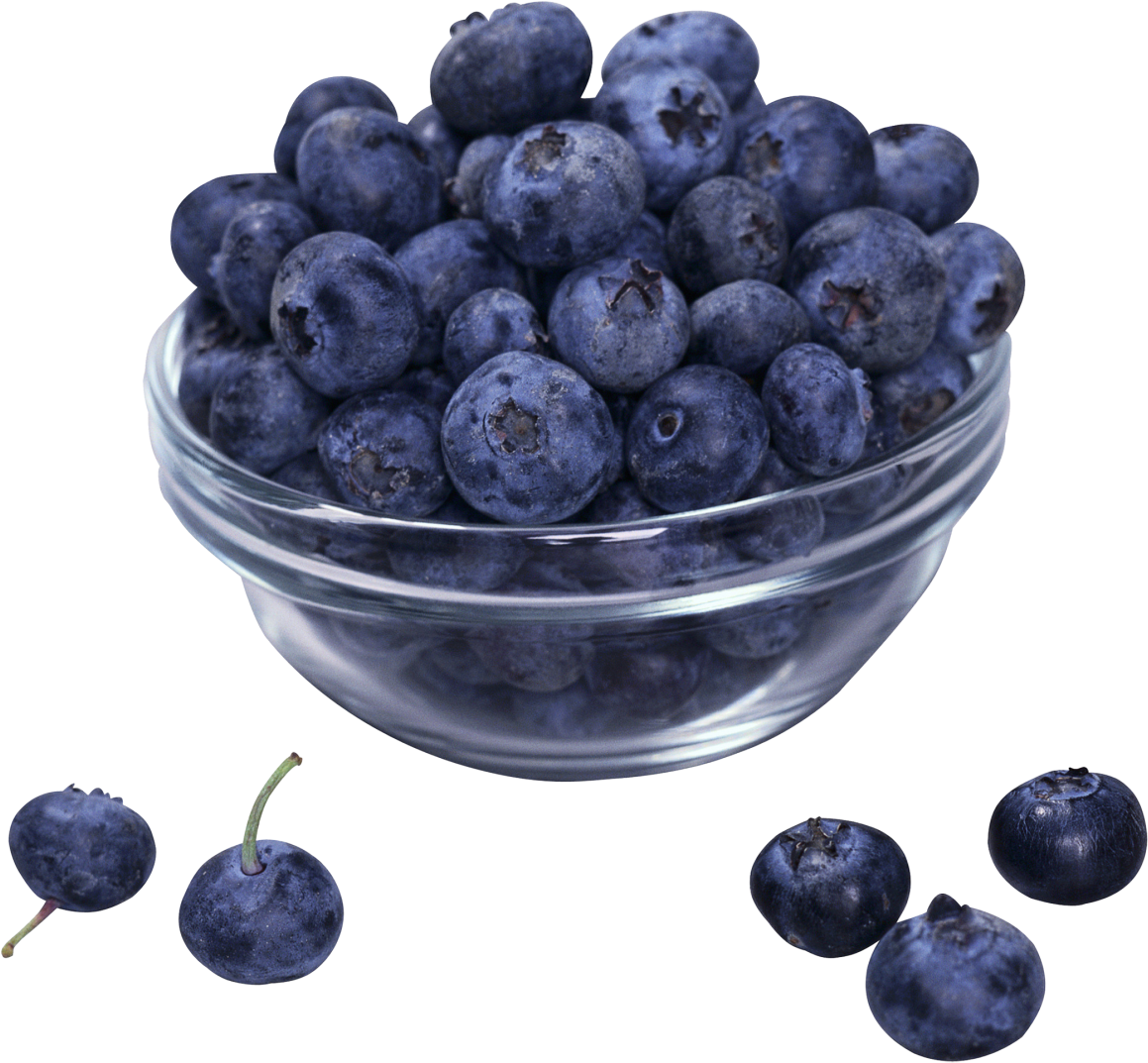 Fresh Blueberriesin Glass Bowl PNG