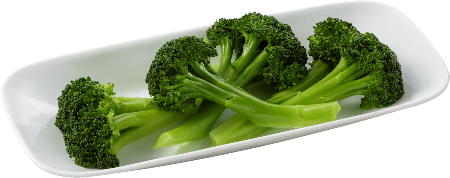 Fresh Broccoli Stalkson White Platter PNG