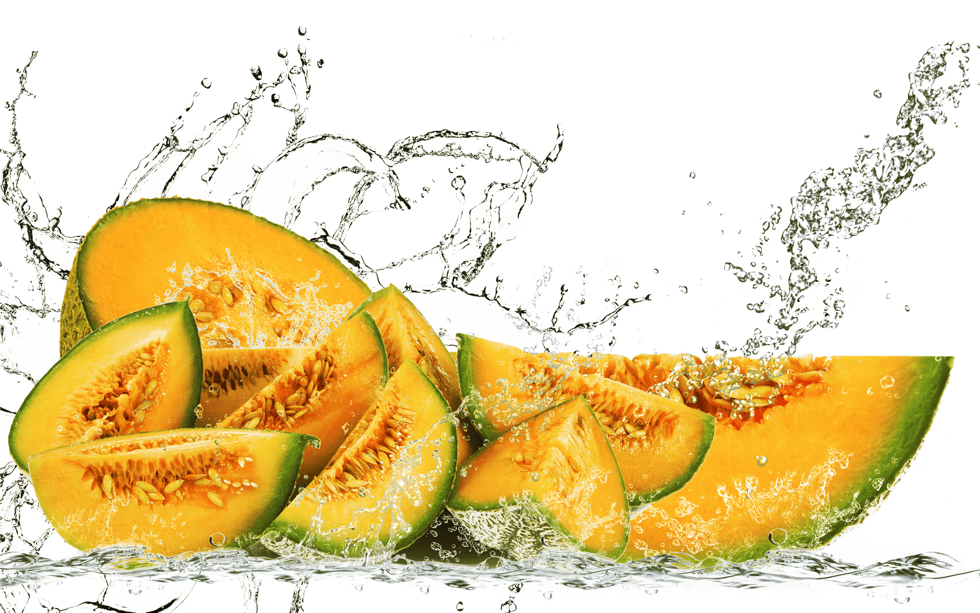 Fresh Cantaloupe Slices Water Splash PNG
