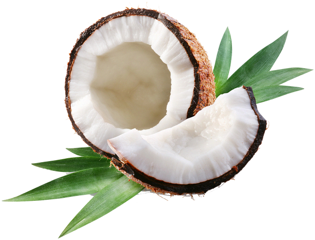 Fresh Coconut Halfwith Green Leaves PNG