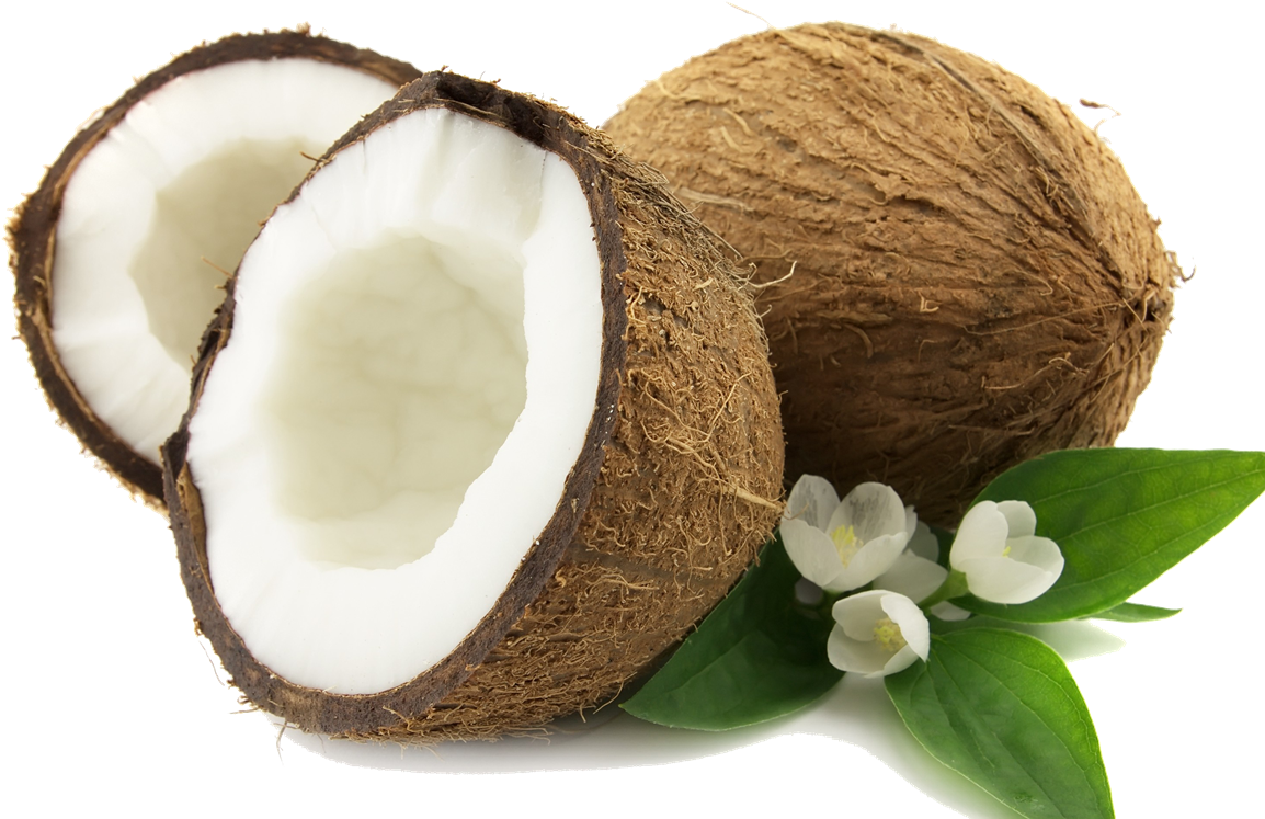 Fresh Coconut Halveswith Flowers PNG