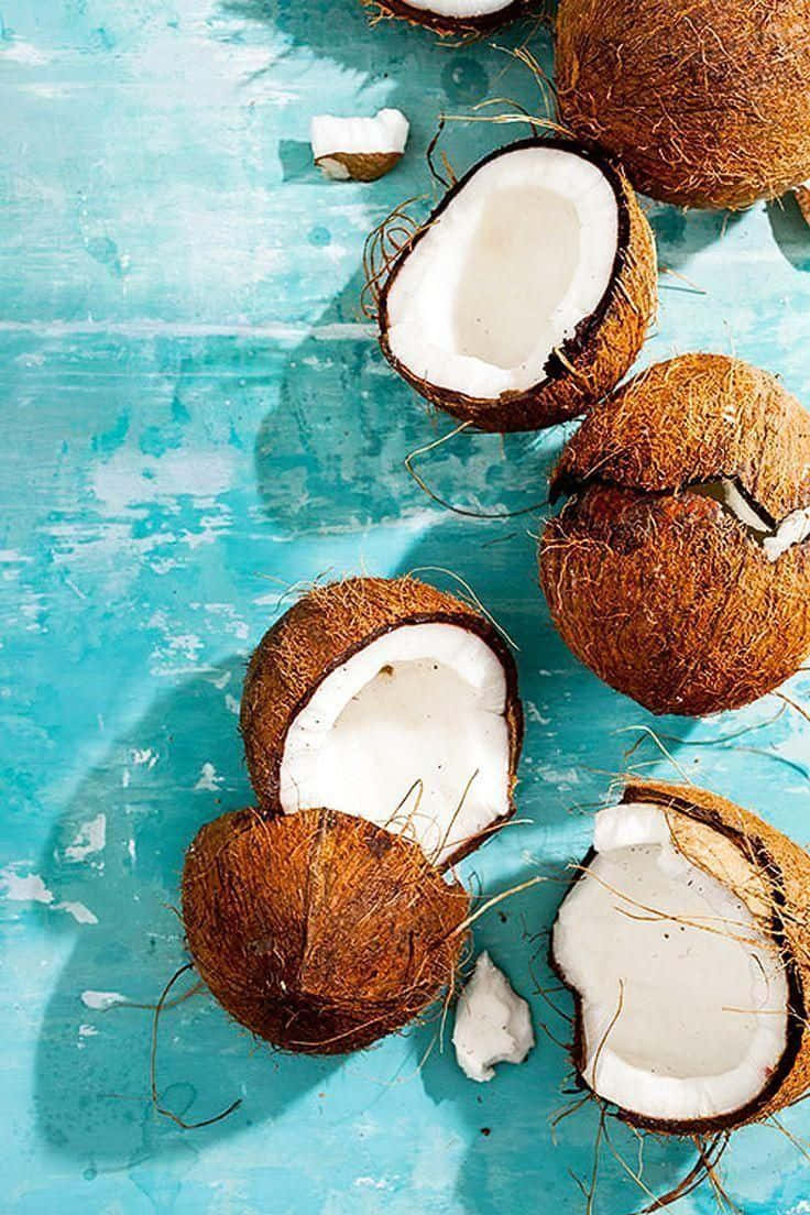Fresh Coconutson Blue Background.jpg Wallpaper