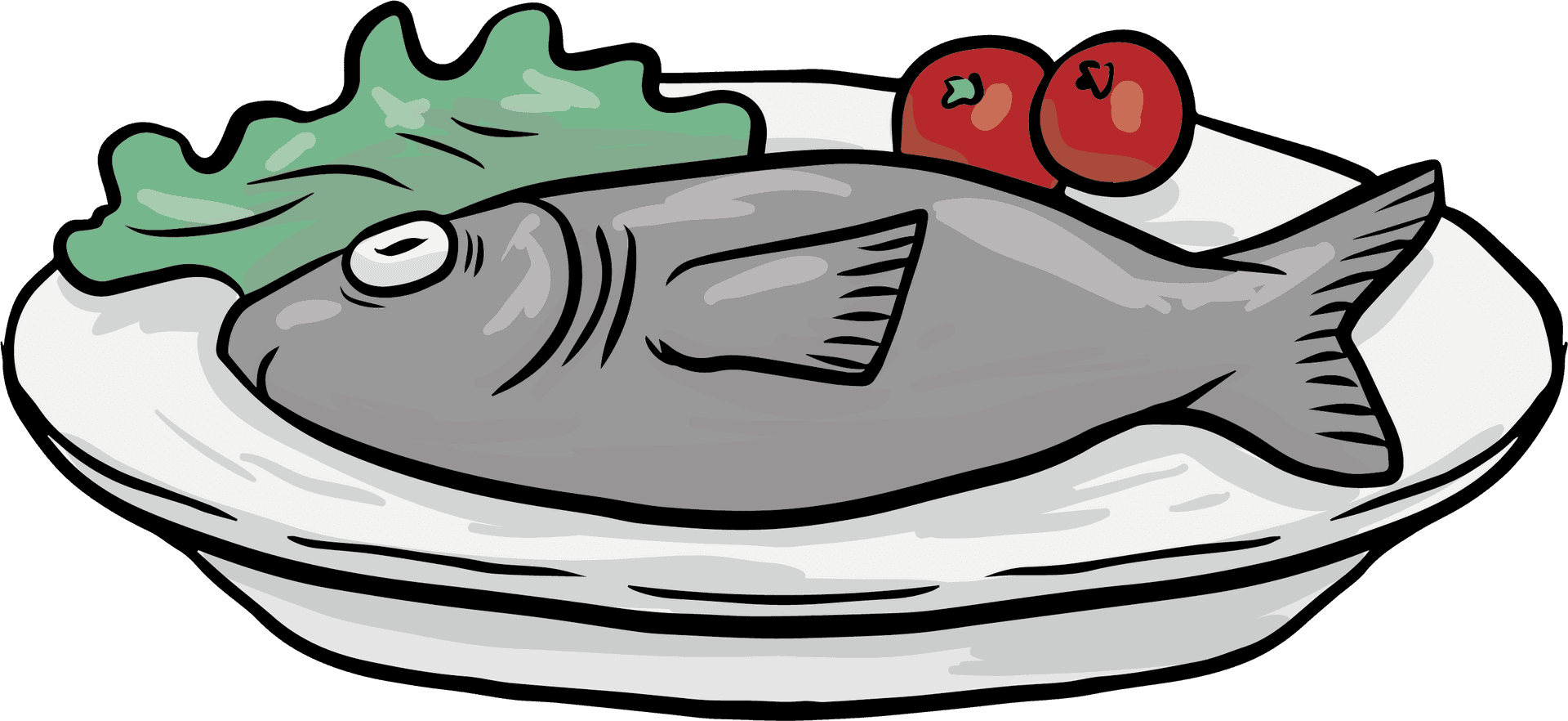Fresh Fishon Plate Illustration PNG