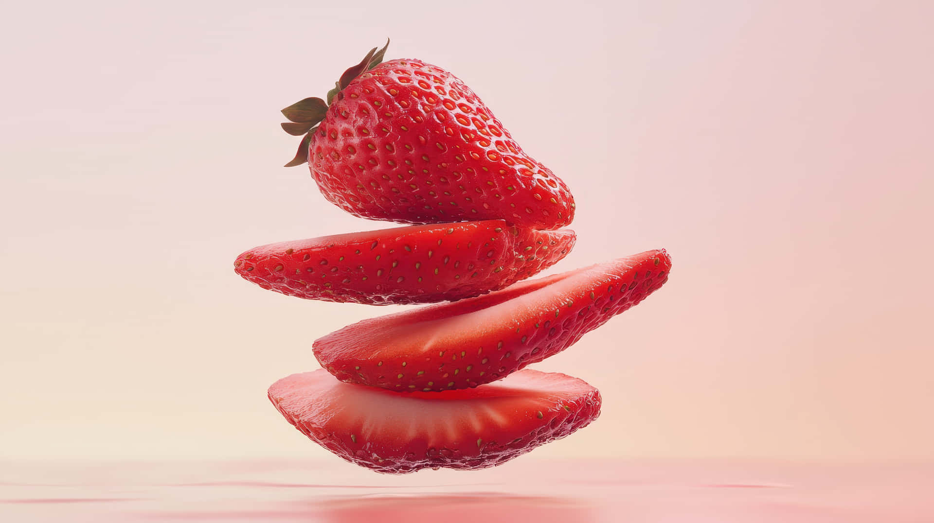 Fresh Floating Sliced Strawberry On Pastel Background Wallpaper