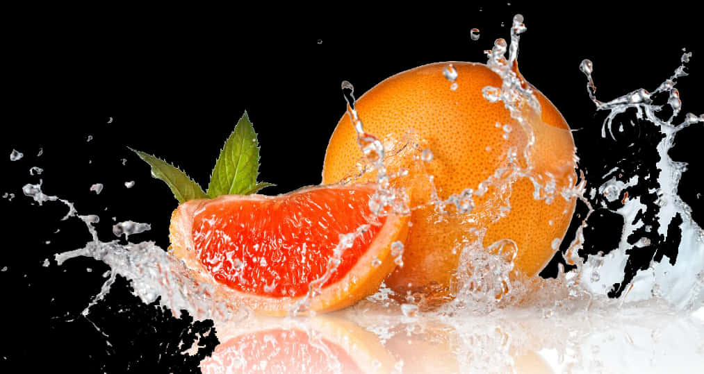 Fresh Grapefruit Splash Water Droplets PNG
