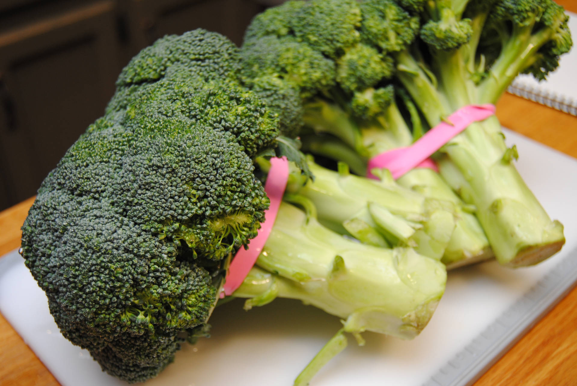 Fresh Green Broccoli With Pink Tie