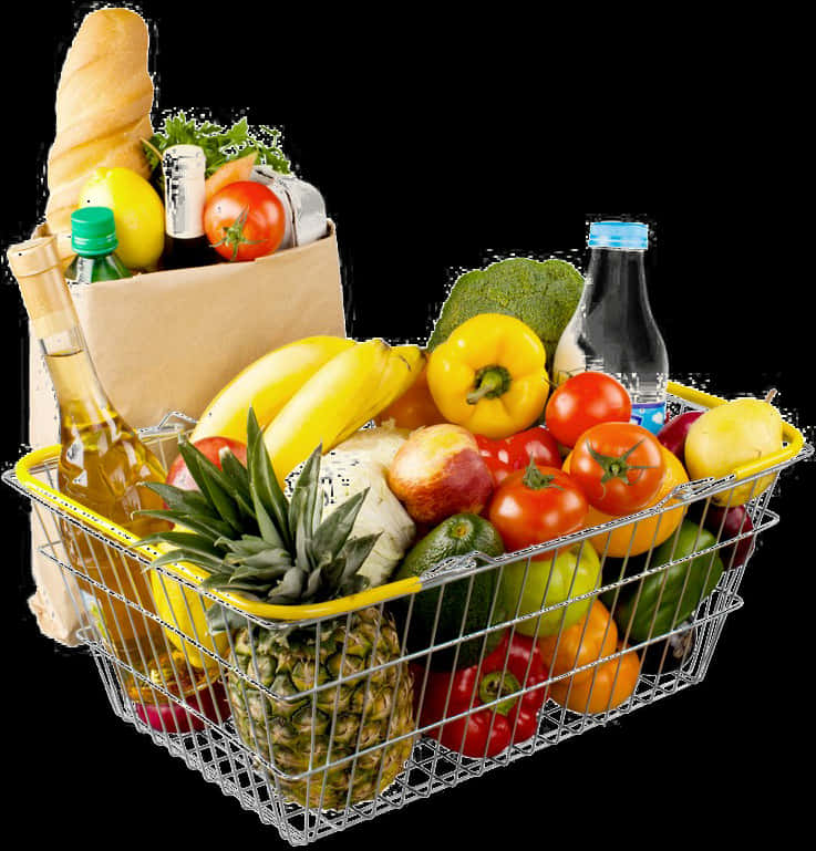 Fresh Grocery Shopping Basket PNG