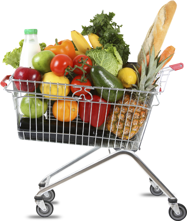 Fresh Grocery Shopping Cart Full Of Produce PNG