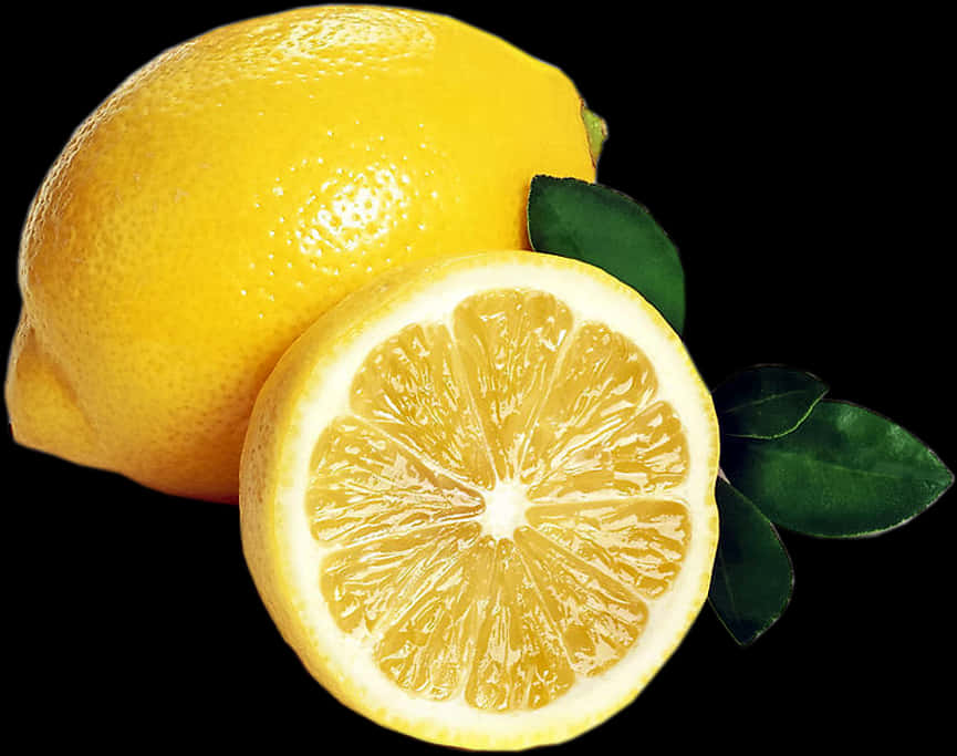 Fresh Lemonand Sliceon Black Background PNG