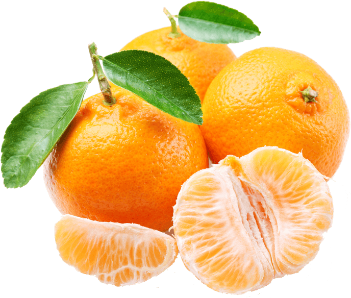 Fresh Mandarin Oranges With Leaves PNG