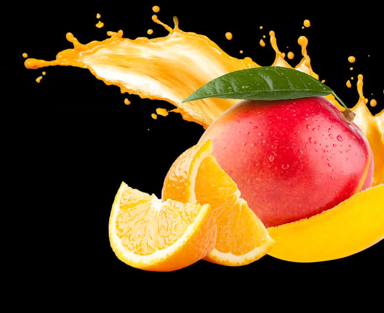 Fresh Mango Orange Juice Splash PNG