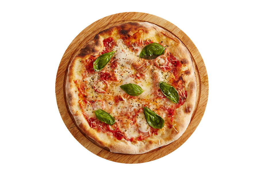 Fresh Margherita Pizzaon Wooden Board PNG