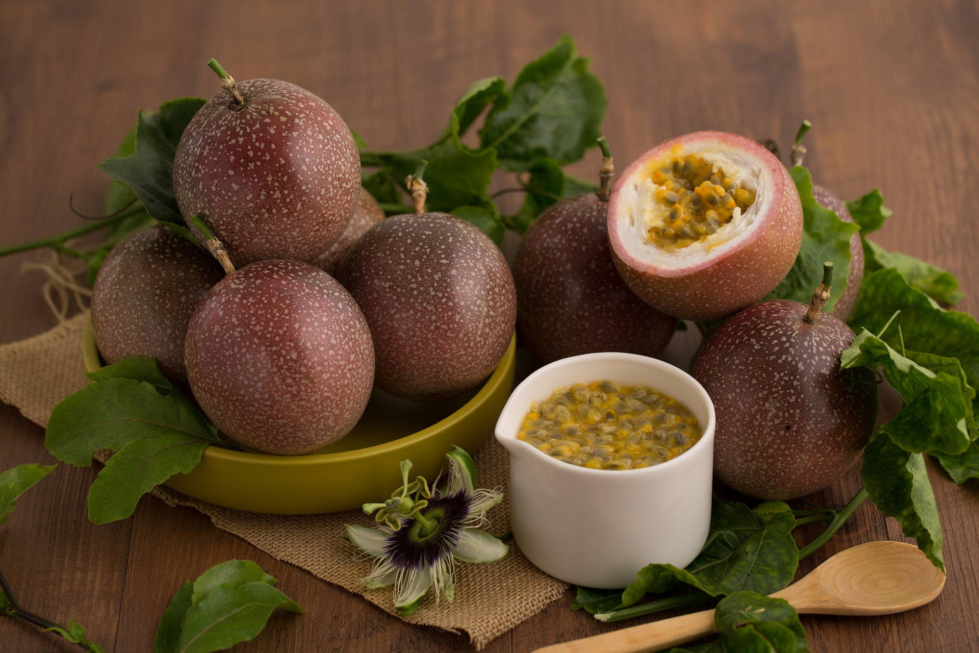 A Burst of Tropical Delight: Fresh Passion Fruits with Curd Wallpaper