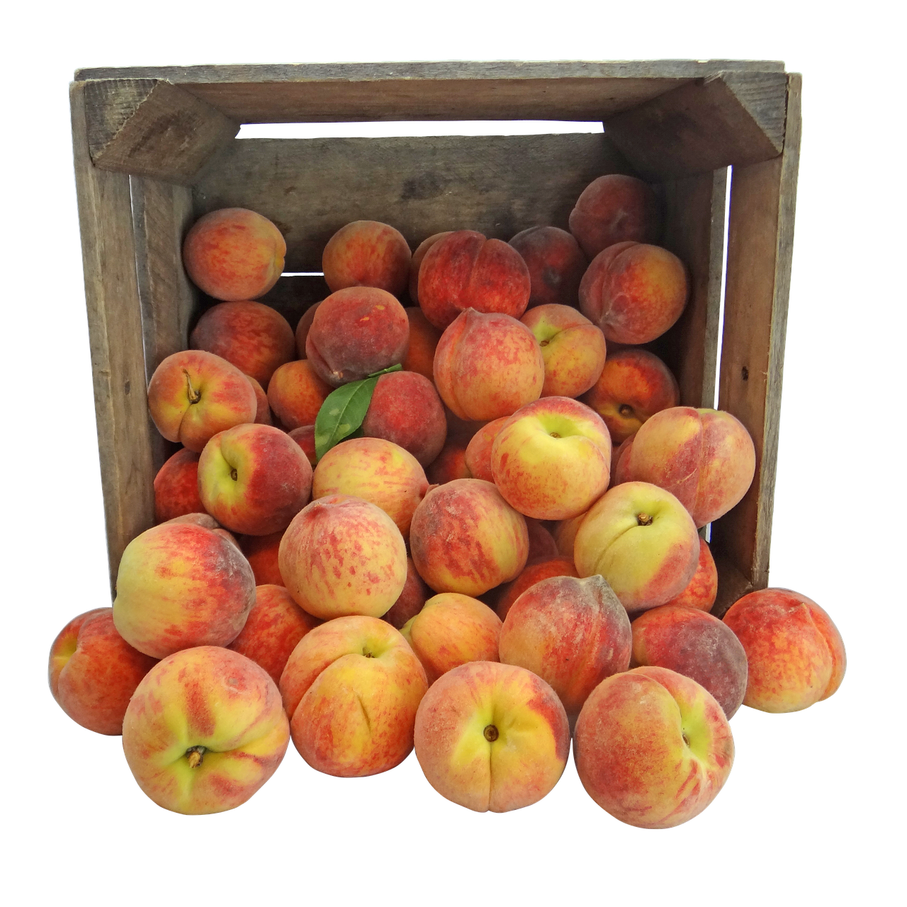 Fresh Peachesin Wooden Crate PNG