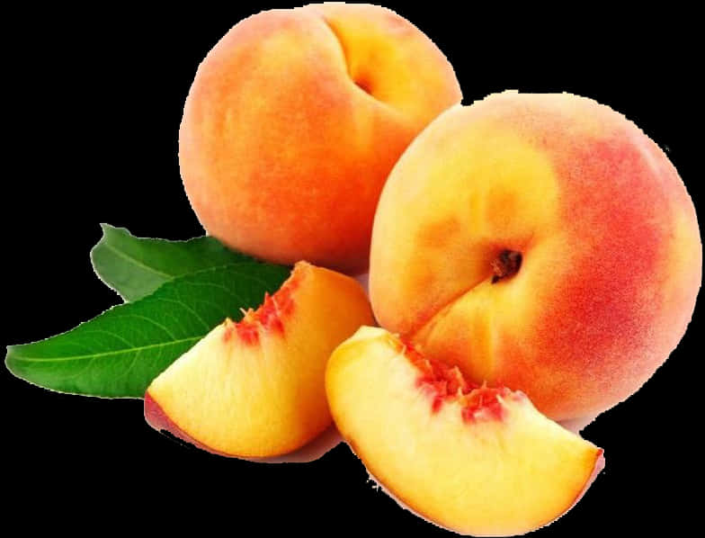 Fresh Peacheswith Slicesand Leaf PNG