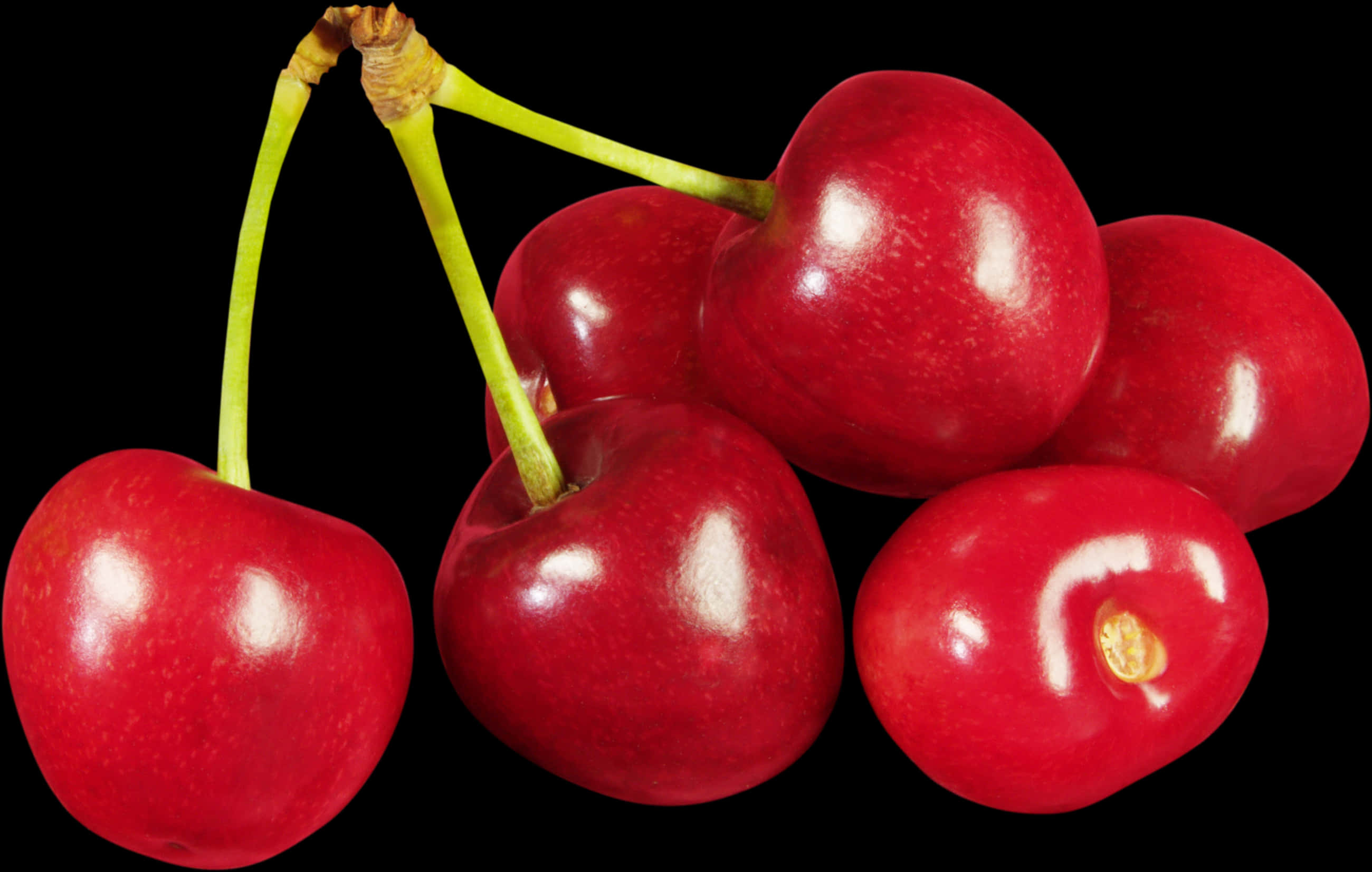 Fresh Red Cherries Black Background PNG