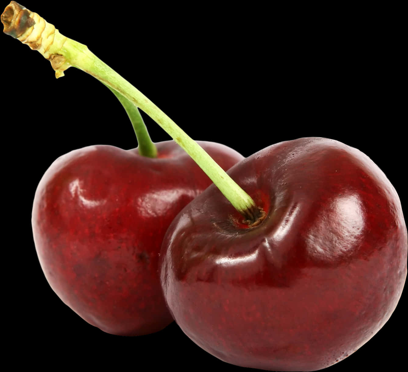 Fresh Red Cherries Black Background PNG