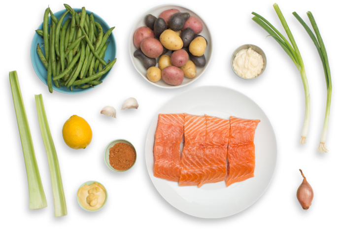 Fresh Salmonand Vegetables Ingredients Layout PNG