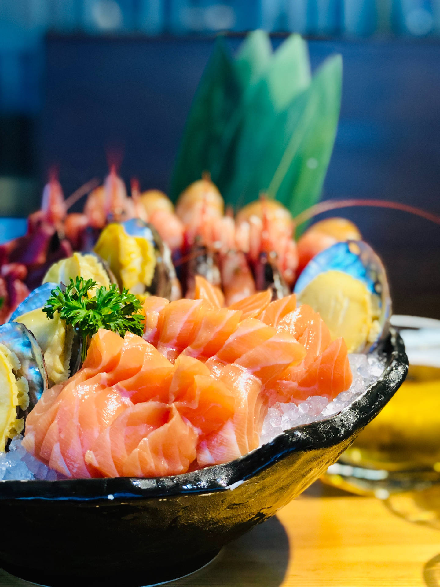Fresh Sashimi On Ice Bowl Wallpaper