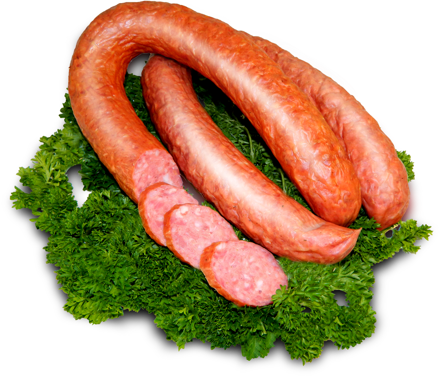 Fresh Smoked Sausageon Parsley PNG