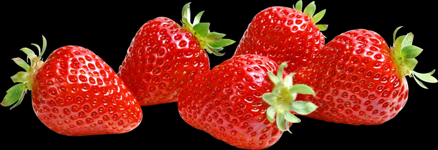 Fresh Strawberries Black Background PNG