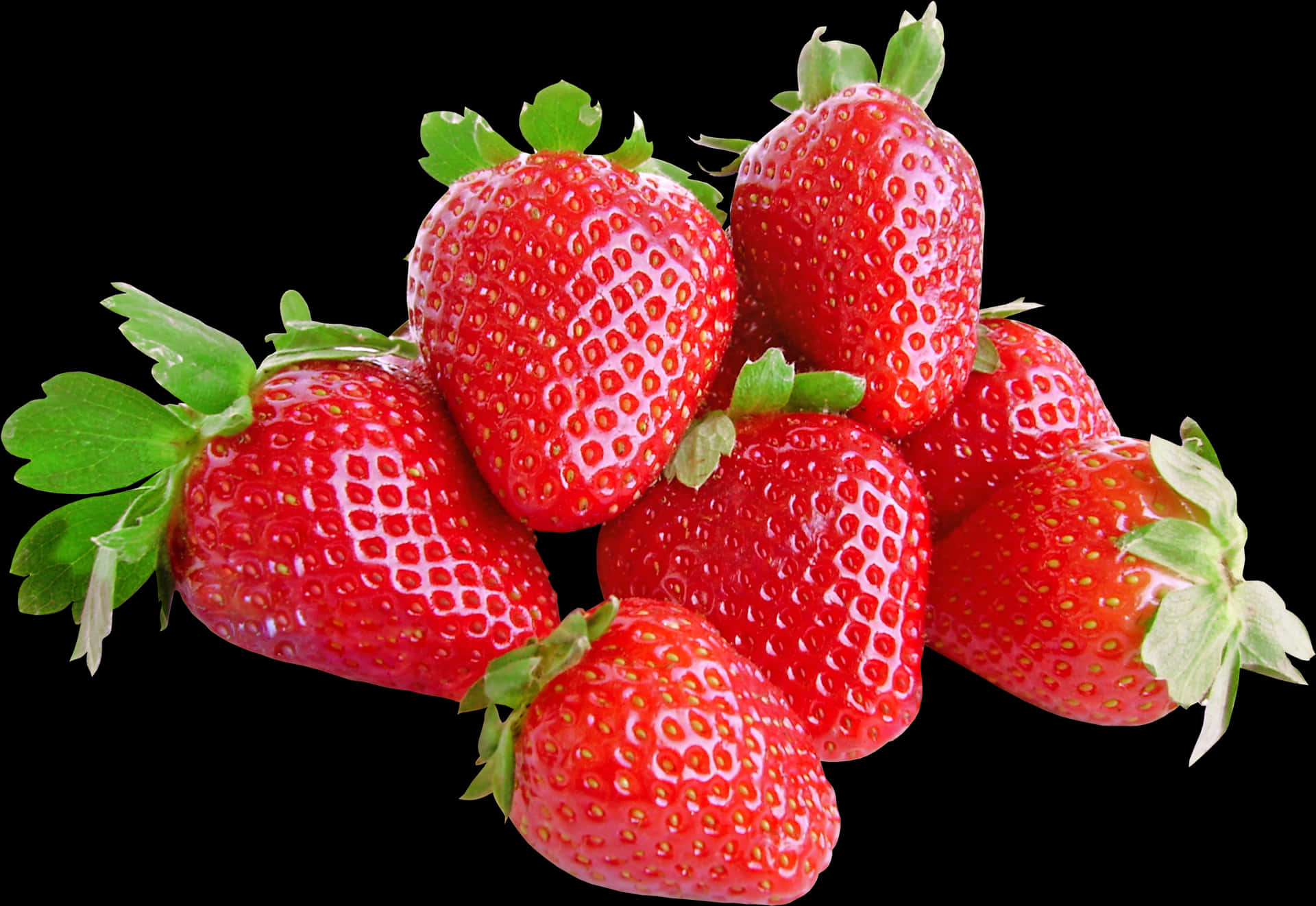 Fresh Strawberries Black Background PNG