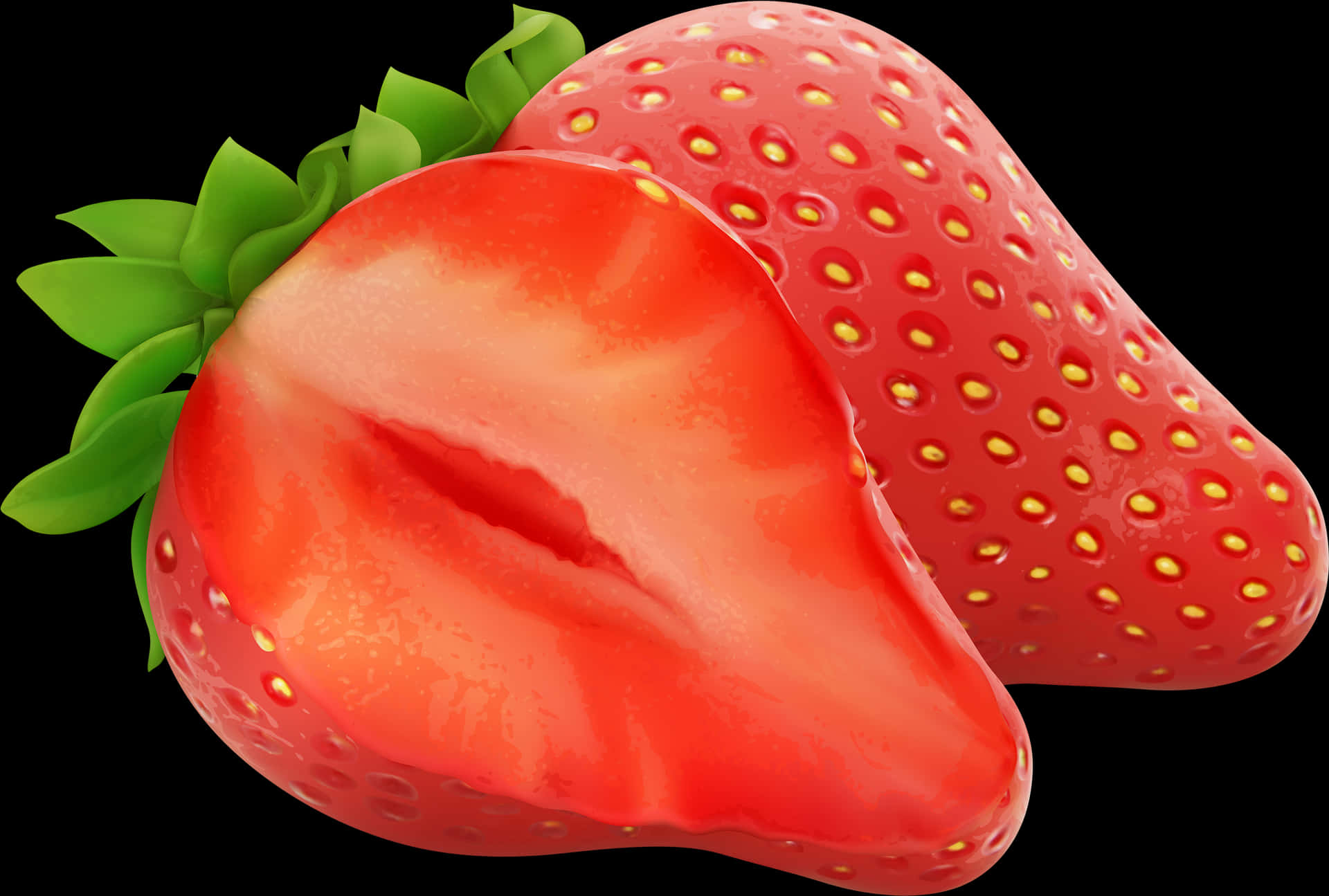 Fresh Strawberries Cutand Whole PNG