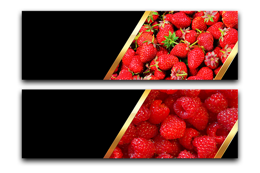 Fresh Strawberriesand Raspberries Diptych PNG