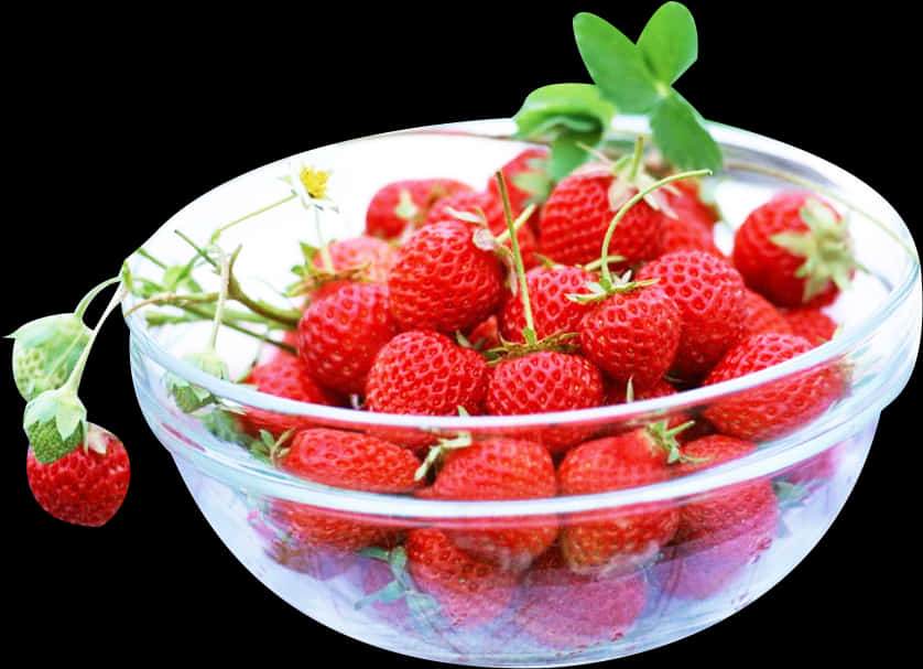 Fresh Strawberriesin Glass Bowl PNG