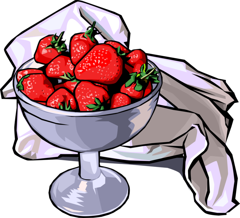 Fresh Strawberriesin Silver Bowl PNG