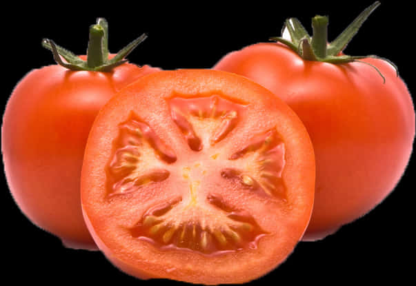 Fresh Tomatoesand Sliceon Black Background PNG