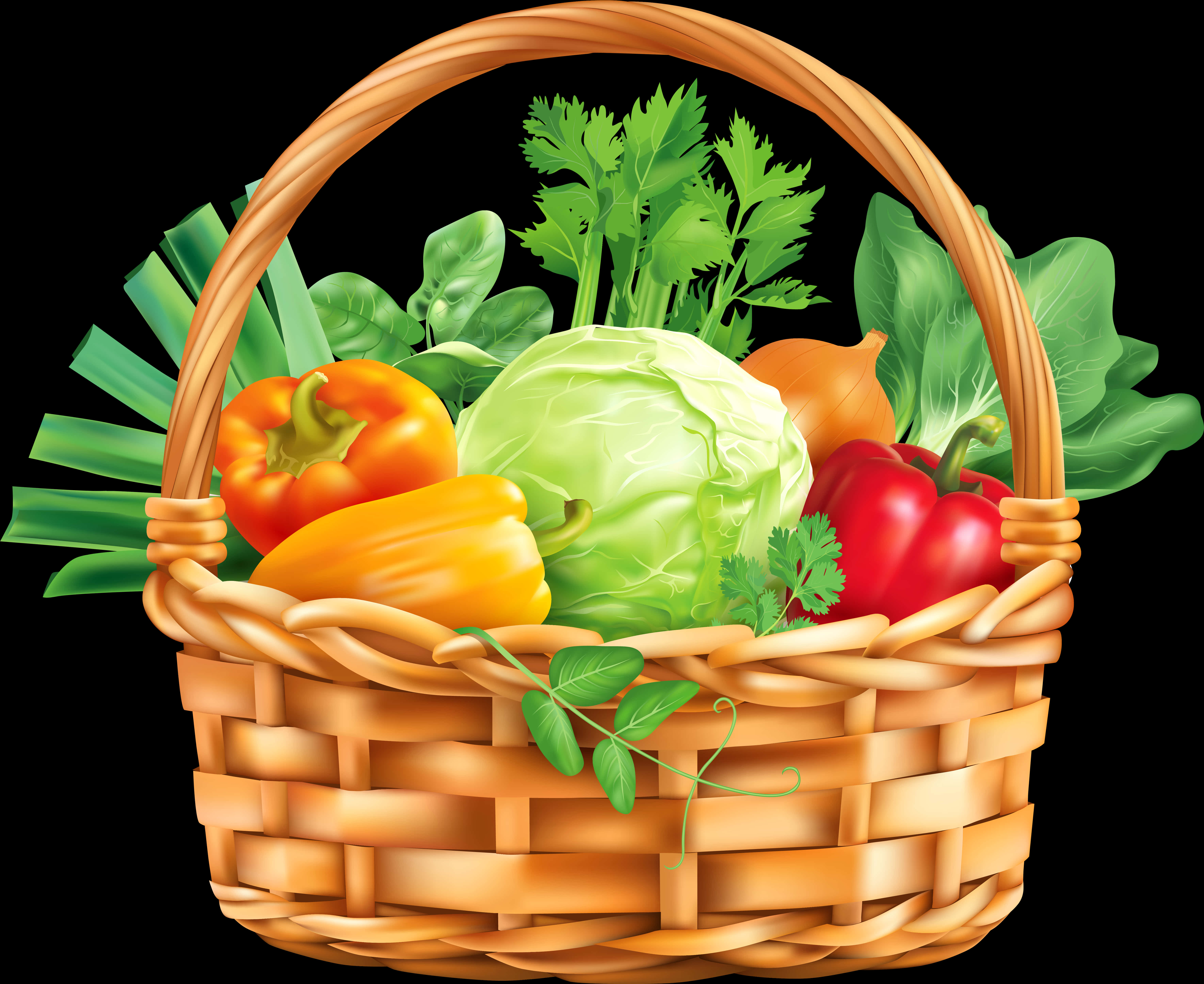 Fresh Vegetable Basket Illustration PNG