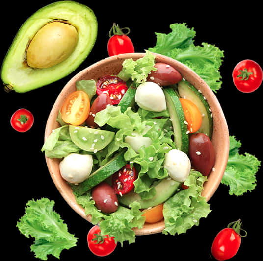 Fresh Vegetable Salad Bowl Avocado Tomatoes PNG