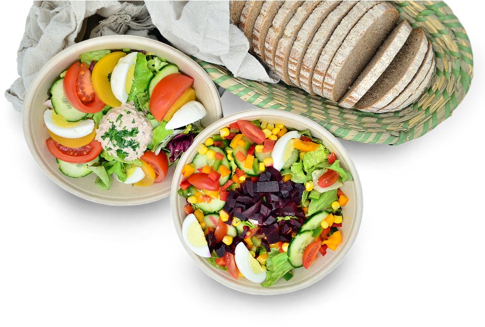 Fresh Vegetable Salad Bowlswith Bread Slices PNG