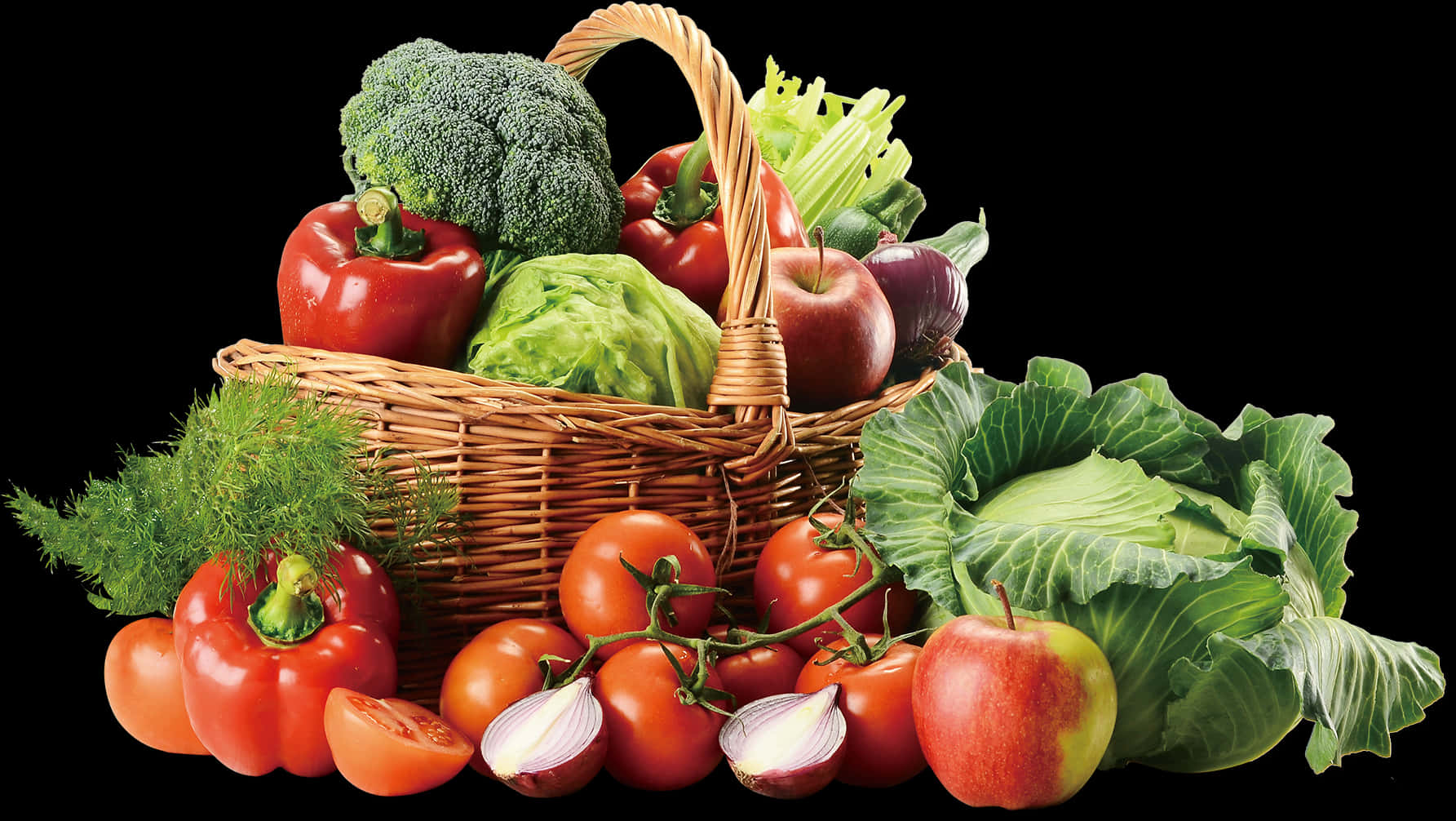 Fresh Vegetablesand Fruits Basket PNG