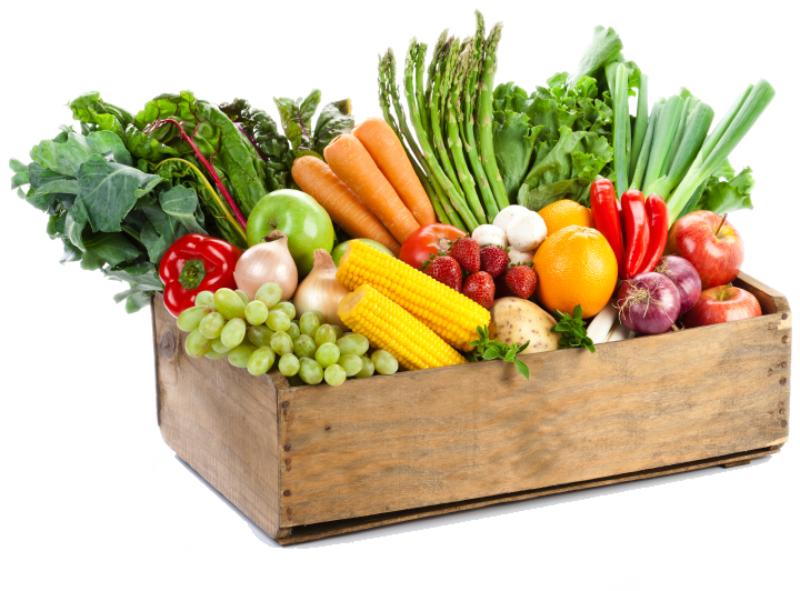 Fresh Vegetablesand Fruitsin Wooden Crate PNG